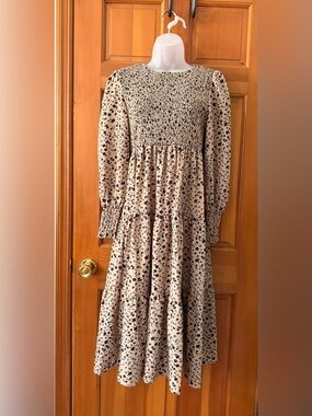 009- SHEIN Beige Dress with Black Floral Print